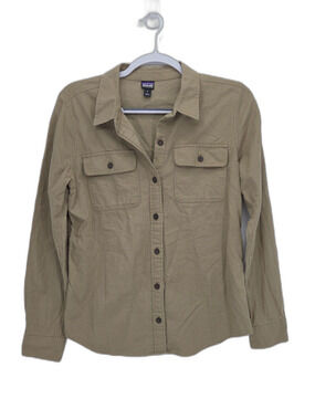 Patagonia Womens Organic Cotton Midweight Fjord Flannel Button Shirt Khaki Small